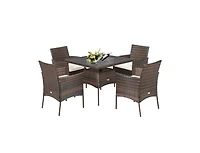 Mondawe Outdoor 5 Pieces Dining Table Set with 1 Table and 4 Single Sofas