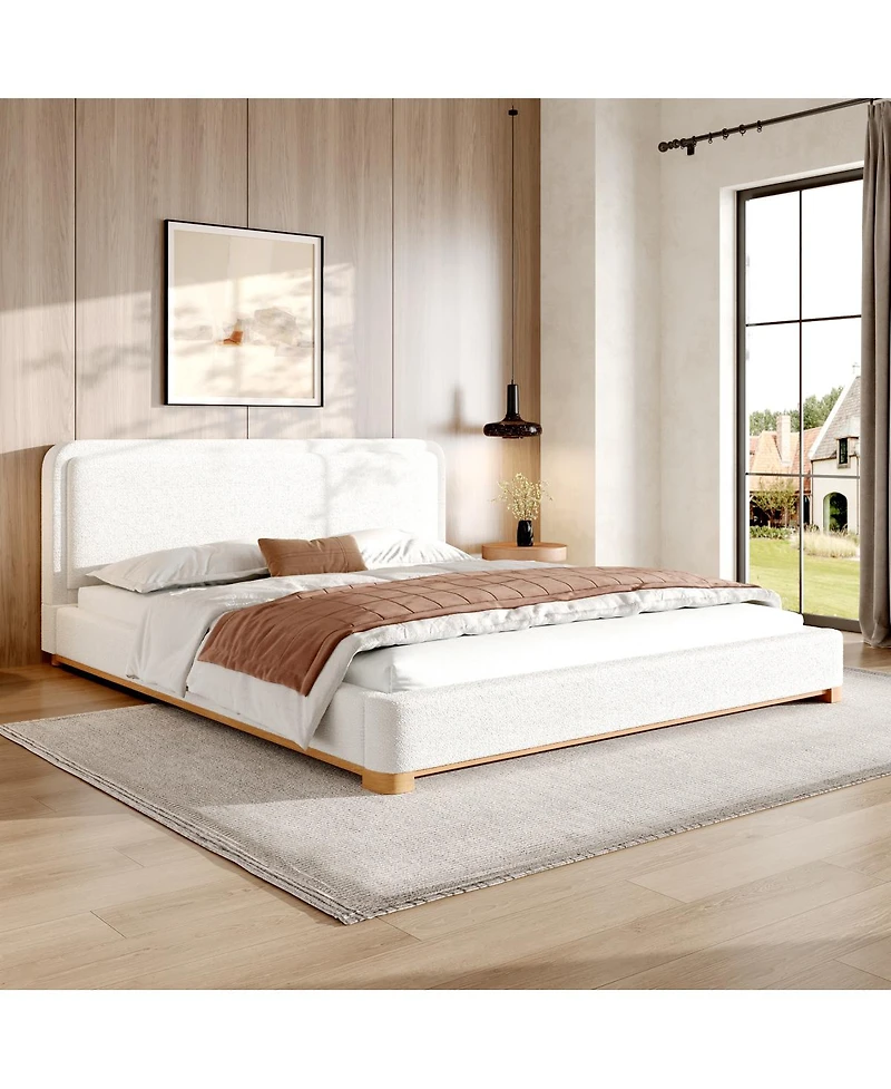 Streamdale Furniture California King Boucle Curved Headboard Bed Frame