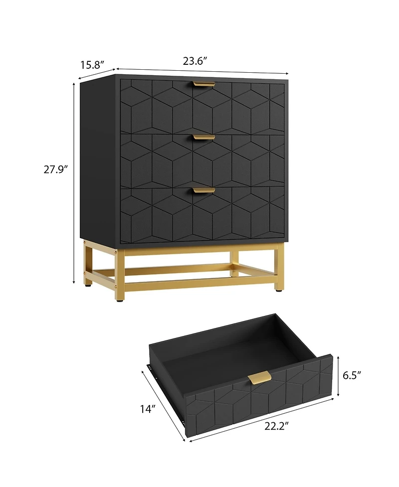 homfan 3-Drawer Dresser with Metal Legs and Handles, Modern Chest for Bedroom Living Room Entryway