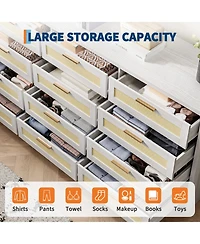 homfan 12-Drawer Rattan Dresser, Modern Chest of Drawers with Rattan Panels, Storage Organizer for Bedroom Nursery Entryway Living Room