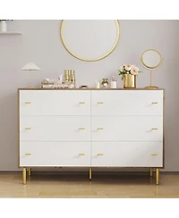 homfan 6-Drawer Farmhouse Dresser, Wide Wood Rustic Chest of Drawers with Bar Handles for Bedroom Living Room Hallway