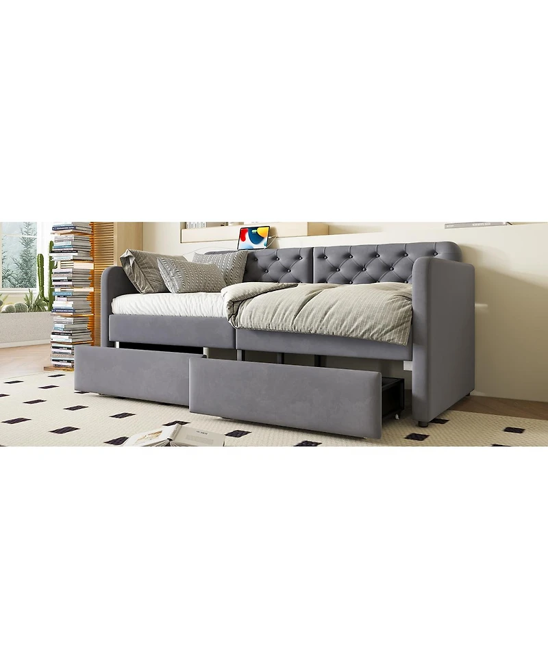 Streamdale Furniture Velvet Twin Daybed with 2 Drawers and Usb Charging