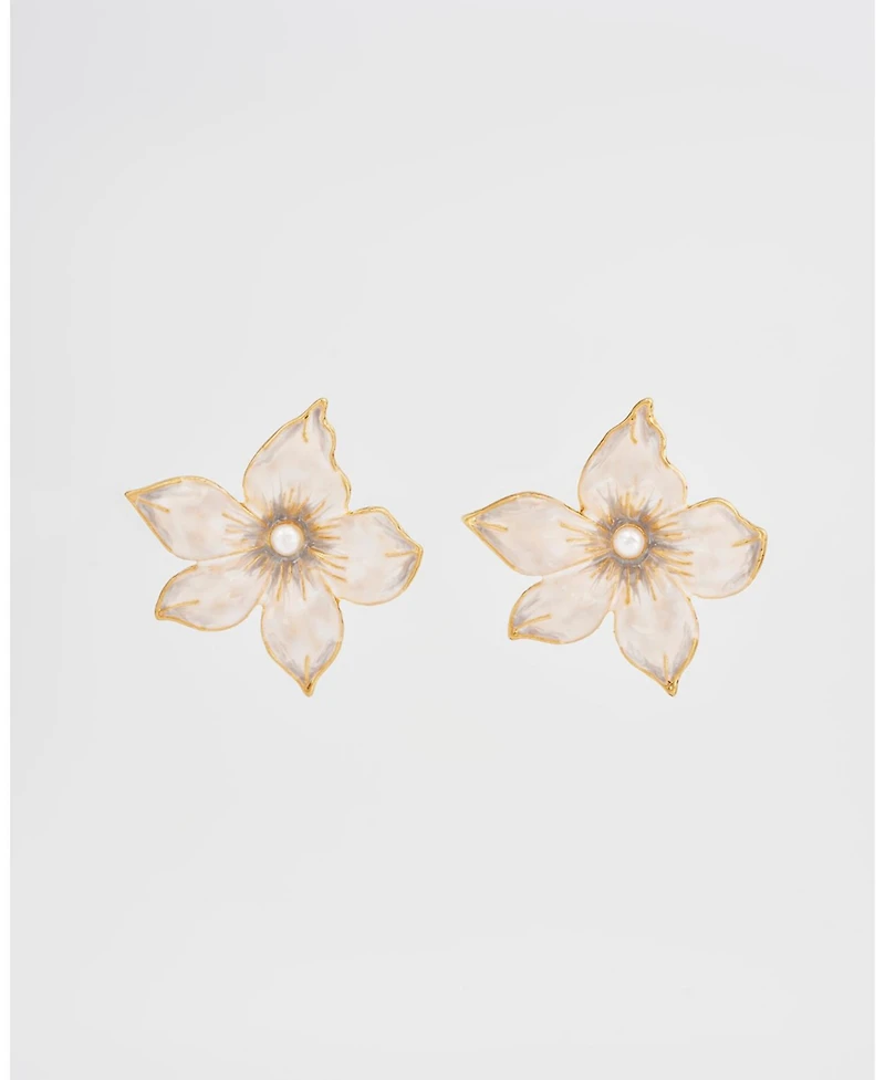 Fable England Gold Jasmine and Pearl Oversized Stud Earrings