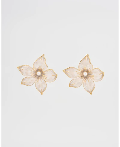 Fable England Gold Jasmine and Pearl Oversized Stud Earrings