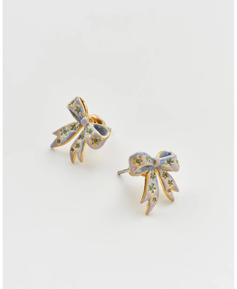 Fable England Gold Forget Me Not Bow Stud Earrings