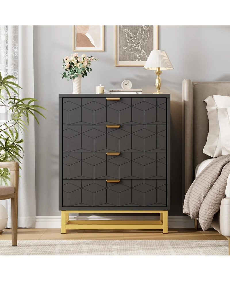 homfan 4-Drawer Dresser with Metal Handles, Modern Chest for Bedroom, Living Room, Hallway