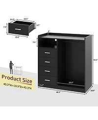 homfan 4-Drawer Dresser with Hanging Rack, Led Lights and Charging Station, Storage Organizer for Bedroom Living Room, Multiple Finishes