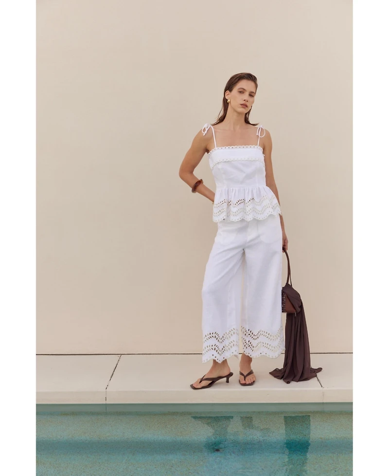 English Factory Women's Eyelet Peplum Sleeveless Top