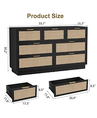 homfan -Drawer Rattan Dresser with Integrated Legs
