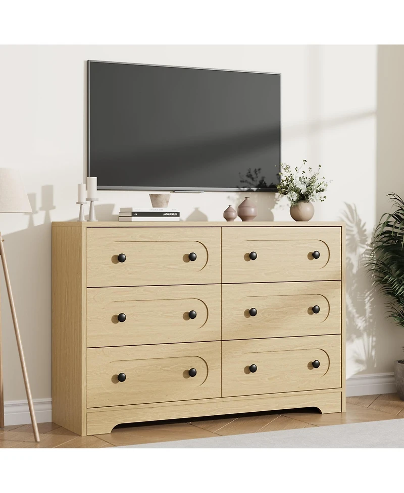 homfan 6-Drawer Dresser with Deep Drawers and Metal Knobs, Mid Century Modern Chest for Bedroom Living Room Entryway