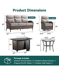 Pocassy Patio Furniture Set with 6-inch Thick Cushion, Outdoor Pit Table, Swivel Chairs, Side Sofa, 5pcs Wicker Conversation