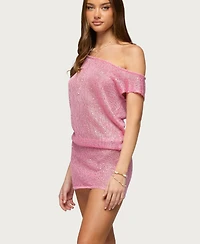 Edikted Women's Mei Off Shoulder Sequin Knit Dress