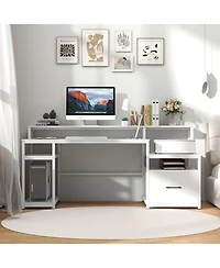 Slickblue 67 Inch Computer Desk with Monitor Stand and File Drawer