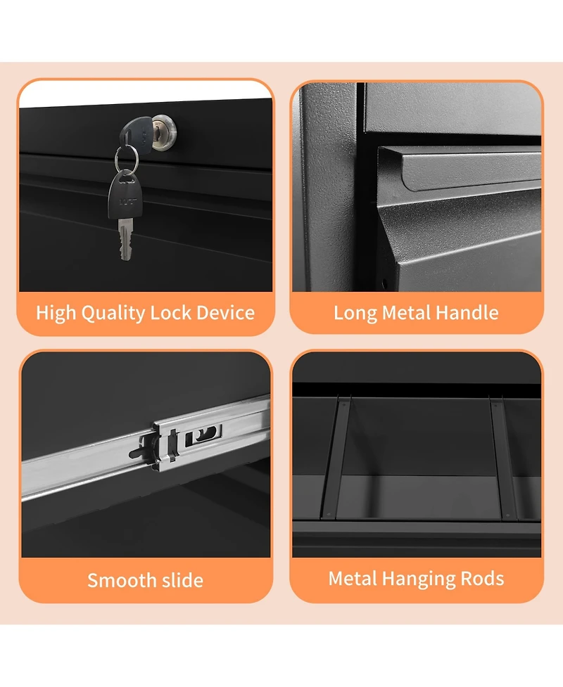 Viyet 35" Lateral File Cabinet - 2 Drawer Metal Locking Storage for Legal and Letter Files