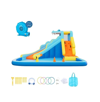 Ruie Inflatable Bounce House Water Slide Splash Pool Climbing Wall for 3 to 4 Kids
