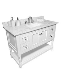 Sillysis 31/37/43 Inch Carrara Marble Stone Vanity Top with Ceramic Undermount Sink and Backsplash, Polished Surface for Vanity Cabinet