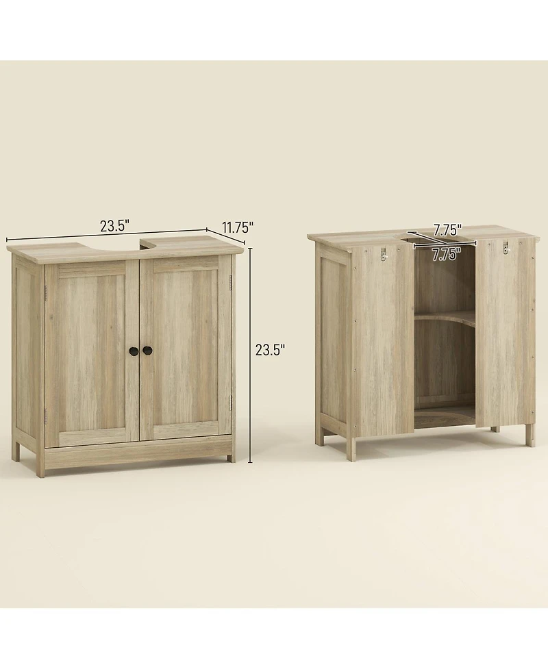 Sillysis 23.5 Inch Bathroom Under Sink Storage Cabinet, Mdf Freestanding Vanity with Adjustable Shelf and Double Doors for Small Bathrooms