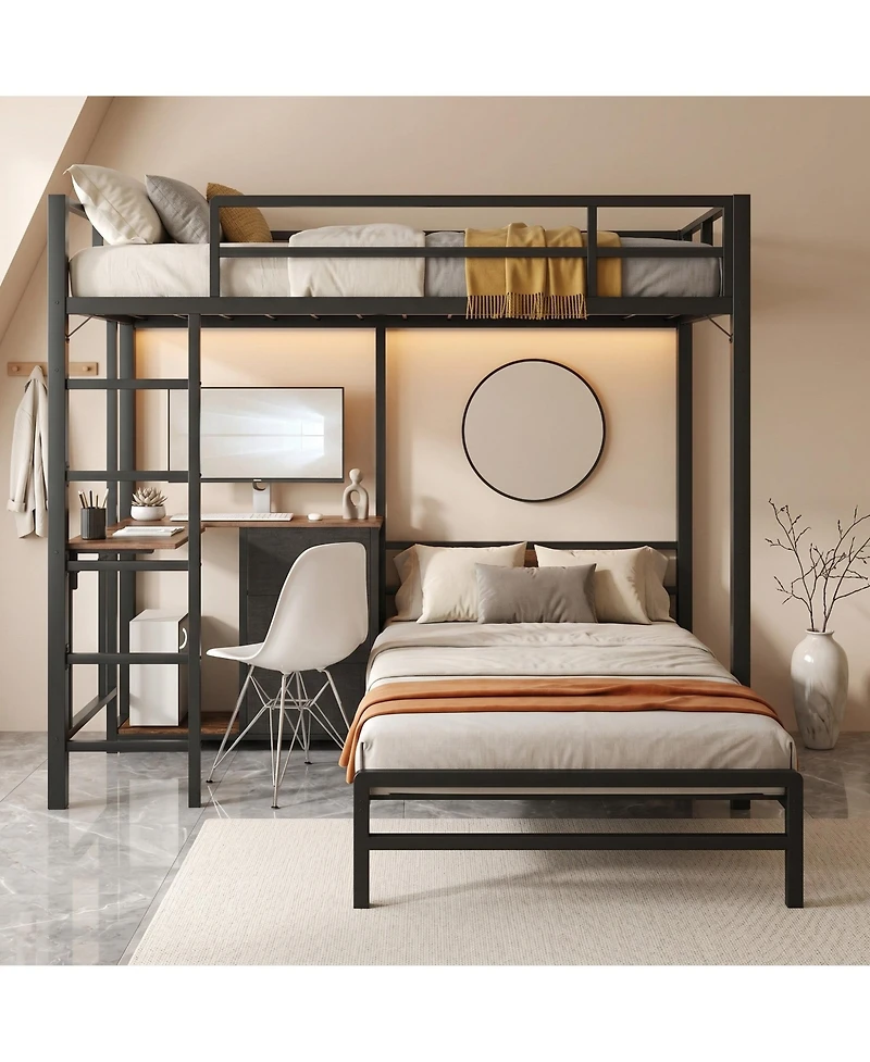 Sailvan Metal Bunk Bed with Folding Table, Led Lights and Charging Station