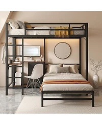 Sailvan Metal Bunk Bed with Folding Table, Led Lights and Charging Station