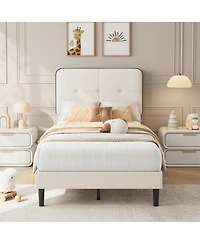 homfan Bed Frame Upholstered Platform with Adjustable Headboard Velvet Metal Support No Box Spring Needed