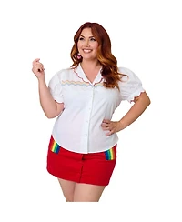 Smak Parlour Plus Embriodered Puff Sleeve Top