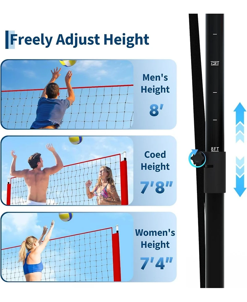 Xo 11x8 Ft Volleyball Net, Height Adjustable Portable Net with Carry Bag, Durable Training Net for Indoor Outdoor Backyard