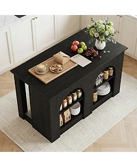 Tribesigns 55.12" Kitchen Island with 2-Tier Storage Shelves, Multifunctional Kitchen Island Table with Open Storage and Breakfast Bar