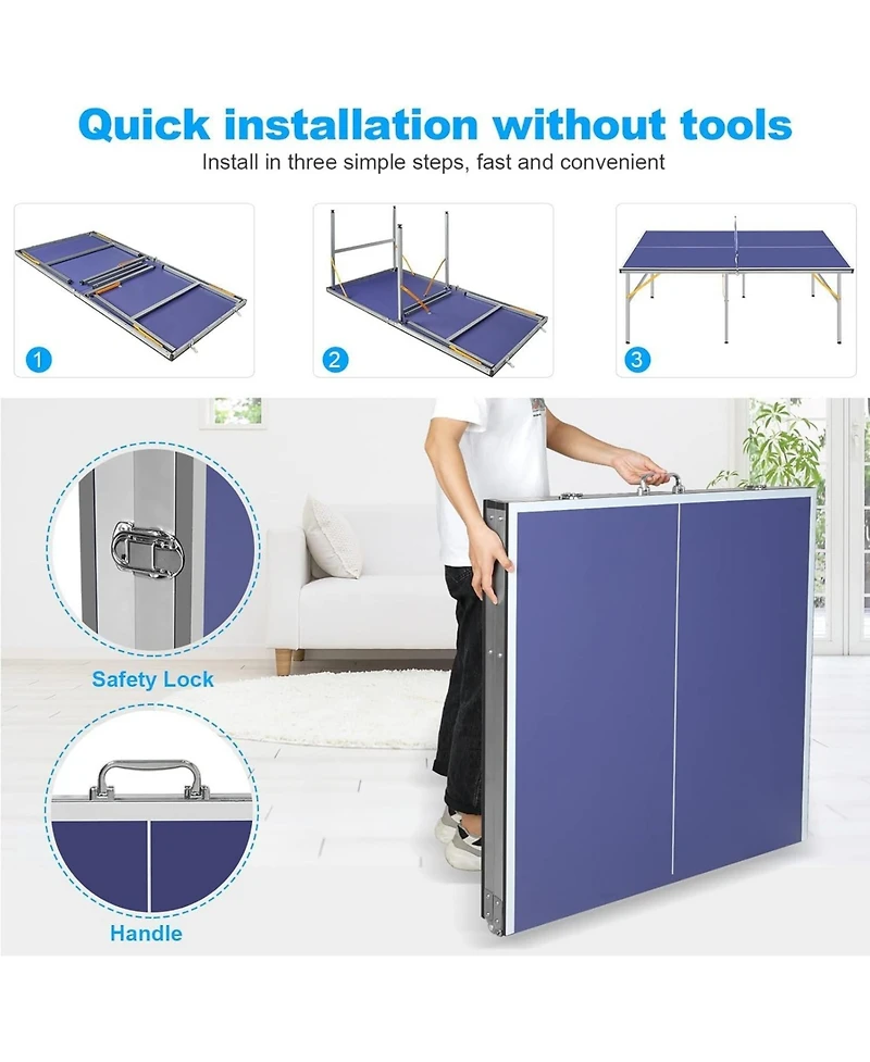 Xo 6x3 Ft Folding Ping Pong Table Set, Portable Table Tennis with Net, 2 Paddles and 3 Balls, Compact Indoor Outdoor Game Table for Adults Teens