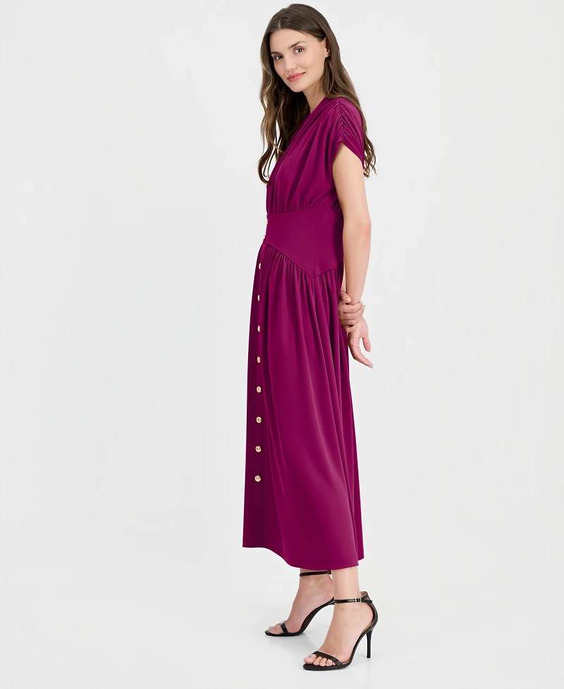 Anne Klein Women's V-Neck Ruched-Shoulder Jersey Dress