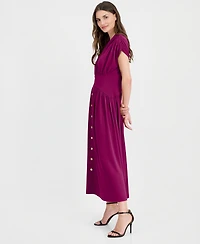 Anne Klein Women's V-Neck Ruched-Shoulder Jersey Dress