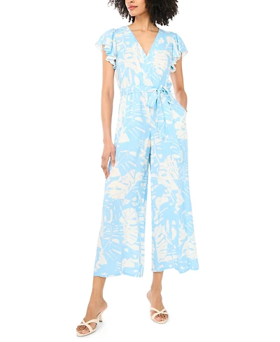 Sam & Jess Women's Printed Tie-Waist Flutter-Sleeve V-Neck Jumpsuit
