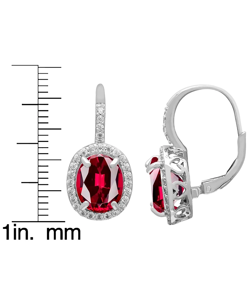 Macy's Lab-Grown Ruby (6 ct. t.w.) and Lab-Grown White Sapphire (0.56 ct. t.w.) Leverback Earrings in Sterling Silver