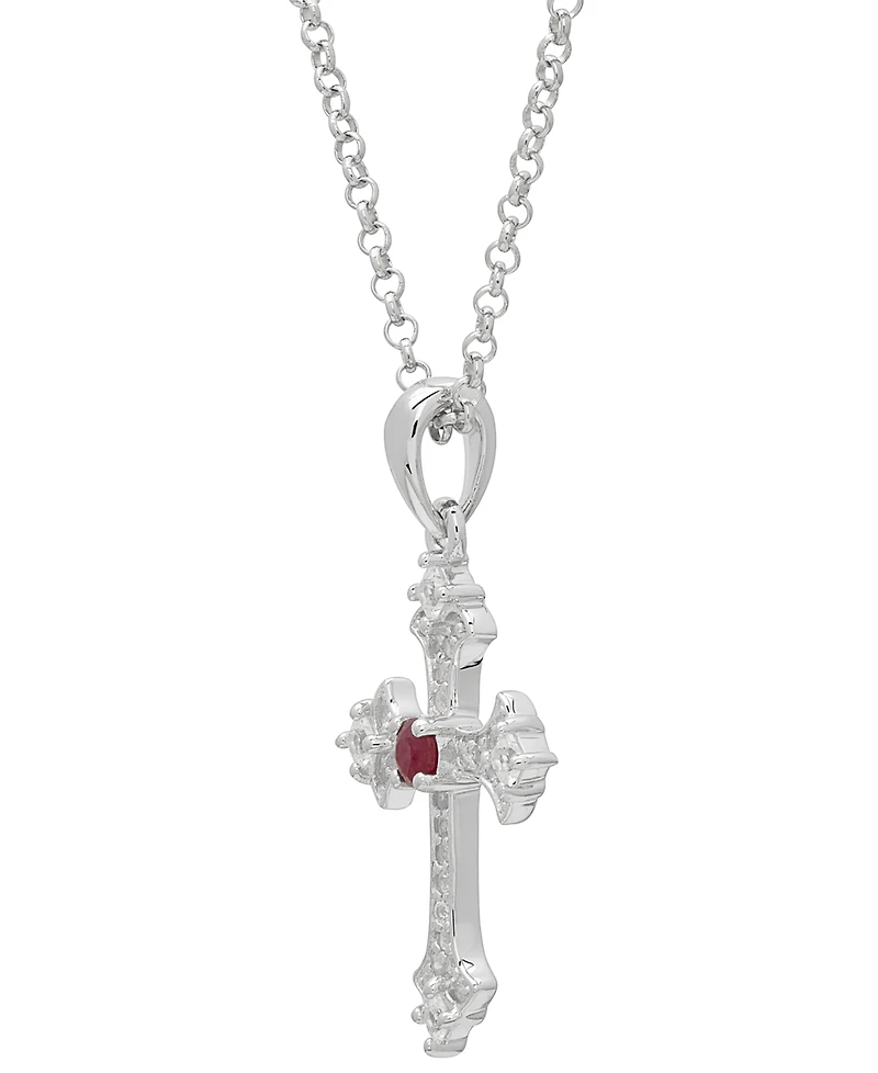 Macy's Lab-Grown Blue & White Sapphire (0.36 ct. t.w.) Vintage Cross Pendant Necklace Sterling Silver (Also Available Ruby)