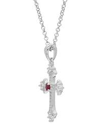 Macy's Lab-Grown Blue & White Sapphire (0.36 ct. t.w.) Vintage Cross Pendant Necklace Sterling Silver (Also Available Ruby)