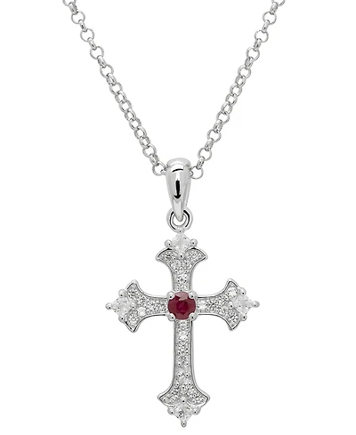 Macy's Lab-Grown Blue & White Sapphire (0.36 ct. t.w.) Vintage Cross Pendant Necklace Sterling Silver (Also Available Ruby)