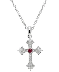 Macy's Lab-Grown Blue & White Sapphire (0.36 ct. t.w.) Vintage Cross Pendant Necklace Sterling Silver (Also Available Ruby)