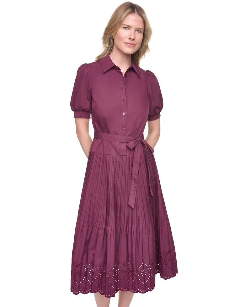 Jessica Howard Women's Puff Short-Sleeve Drop Waist Shirt Dress