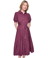 Jessica Howard Women's Puff Short-Sleeve Drop Waist Shirt Dress
