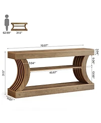 Tribesigns 70.9" Rectangle Wood Console Table with 3 Storage Shelves