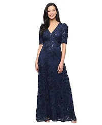 Alex Evenings Women's V-Neck Long Embroidered Dress