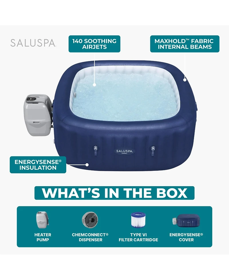SaluSpa Hawaii Energy-Smart AirJet 4-6 Person Inflatable Hot Tub w/ App-Control