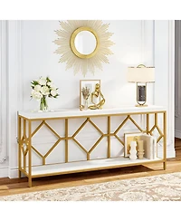 Slickblue 2-Tier Sofa Table with Open Storage Shelf, Extra Long Console Table