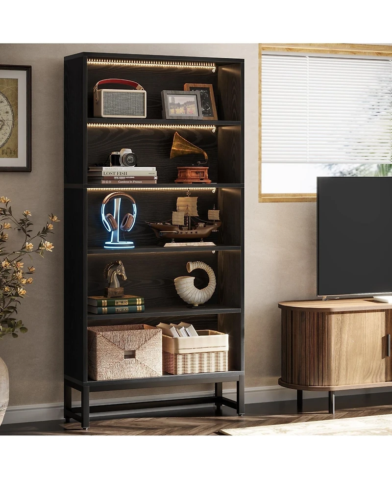 Slickblue Modern 5-Tier Bookshelf with Led Lighting for Living Room or Study