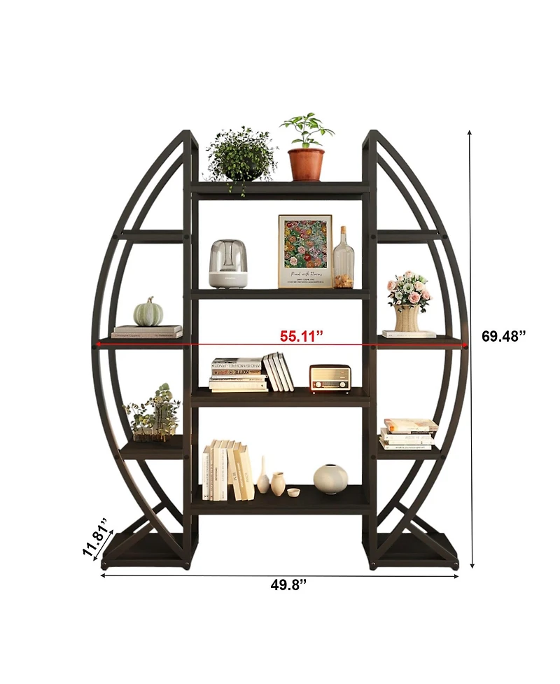 Slickblue Wide Oval Industrial Bookshelf with Open Shelves for Home Display