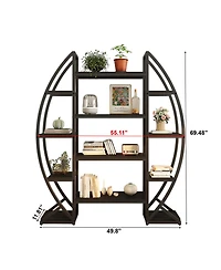 Slickblue Wide Oval Industrial Bookshelf with Open Shelves for Home Display