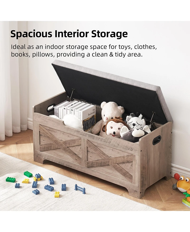 homfan Large Farmhouse Shoe Bench, Wood Storage Chest with Safety Hinge, Entryway Organizer for Bedroom or Living Room
