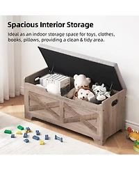 homfan Large Farmhouse Shoe Bench, Wood Storage Chest with Safety Hinge, Entryway Organizer for Bedroom or Living Room