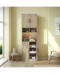 homfan 71 Inch Tall Kitchen Pantry Cabinet - Farmhouse Oak Hutch Storage with Led and Rgb Light, Microwave Shelf, Adjustable Shelves