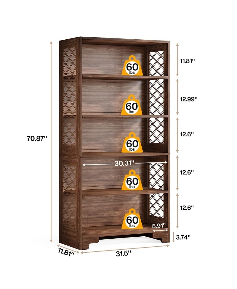 Slickblue Modern 70.8 Inch Bookshelf with 6 Tier Storage Design