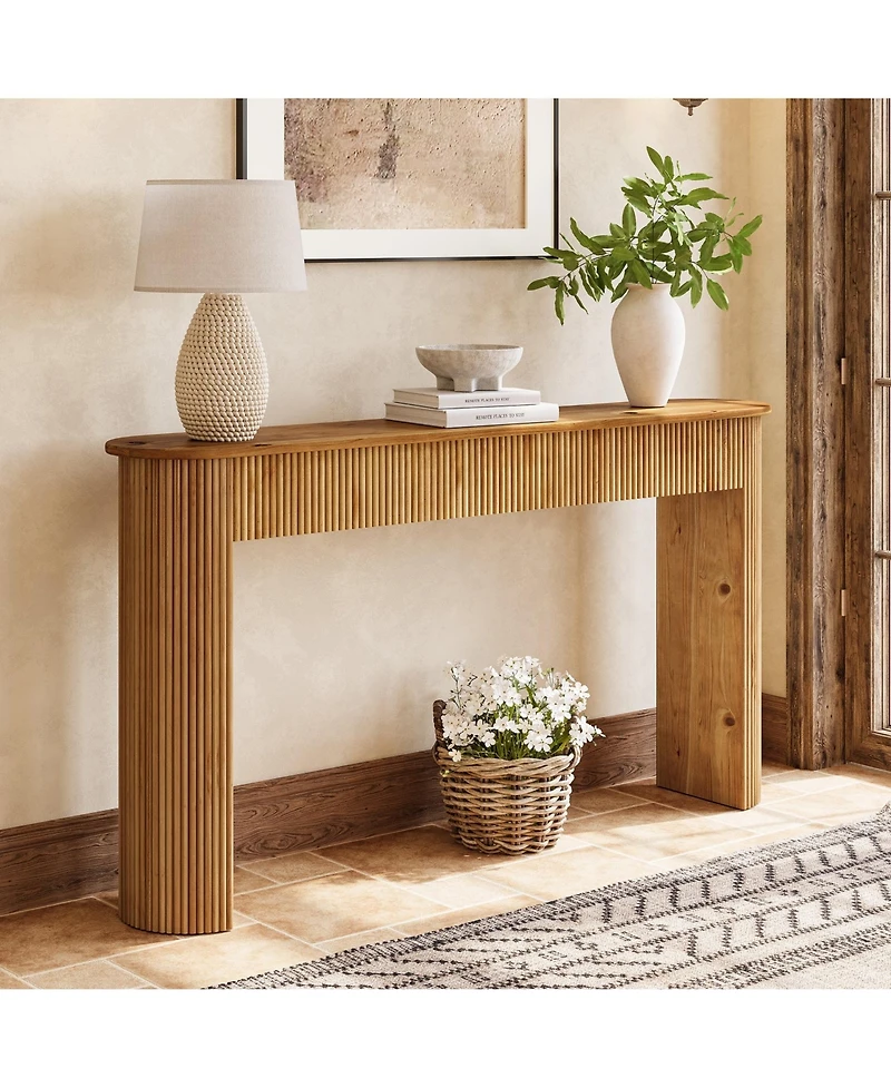 Slickblue Fluted Solid Wood Entryway Console Table with Retro Accent Design